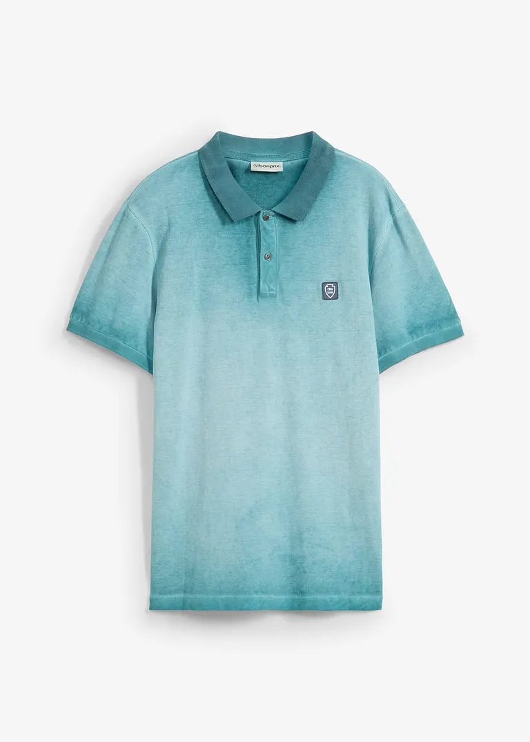 Piquè-Poloshirt in gewaschener Optik in grün von vorne - bonprix