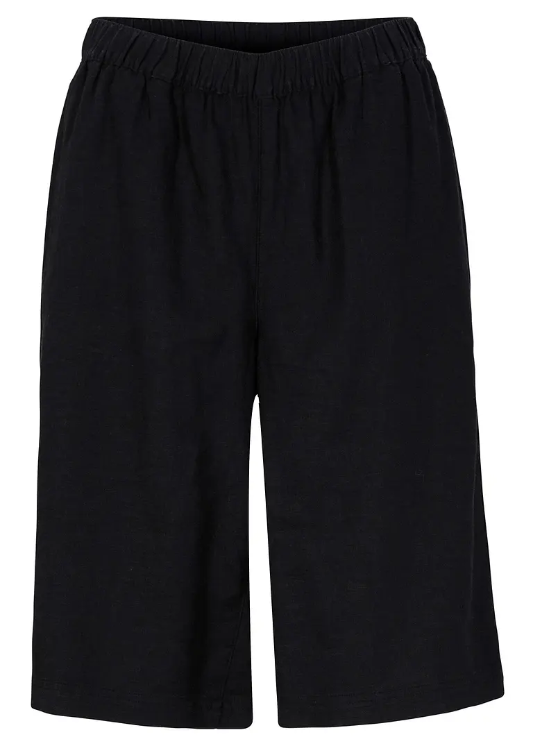 Bermudas aus Leinen-Viskose-Mix, High-Waist in schwarz von vorne - bonprix