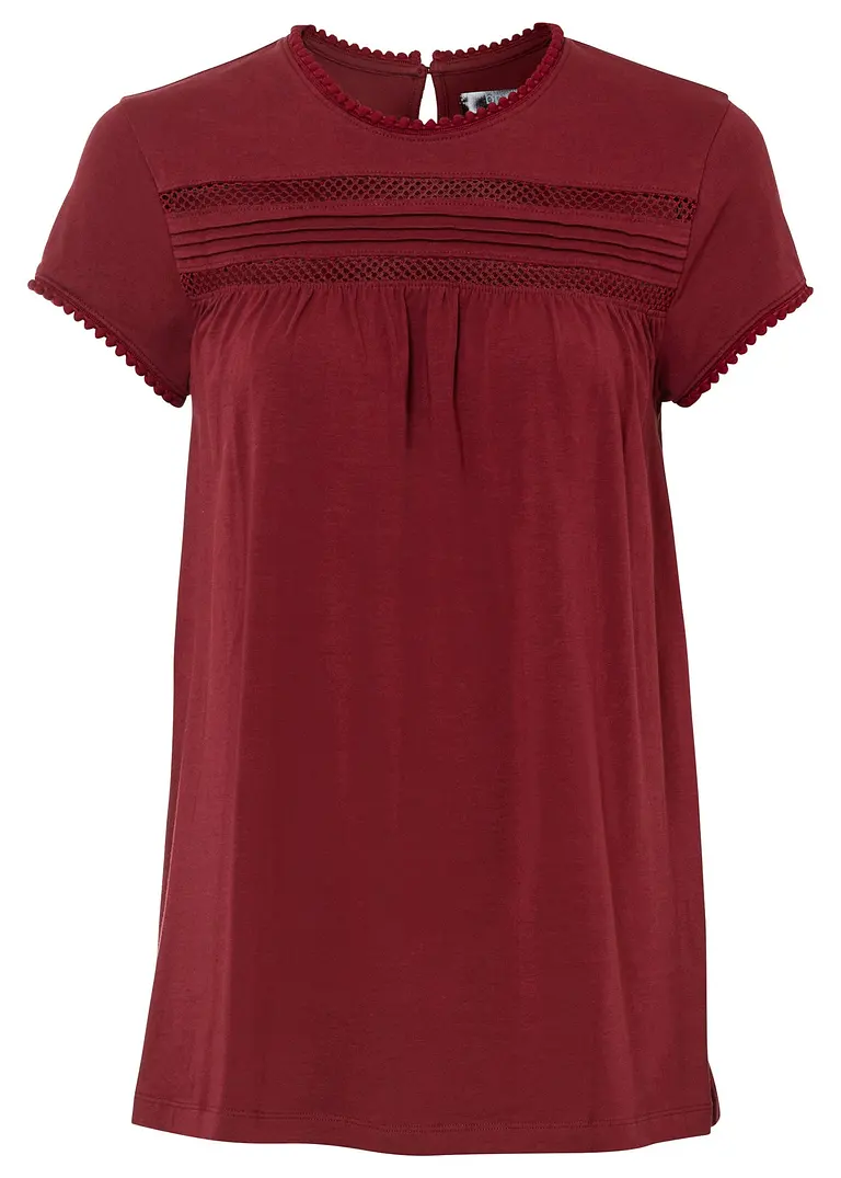 Baumwoll-Shirt mit Spitze in rot von vorne - bonprix