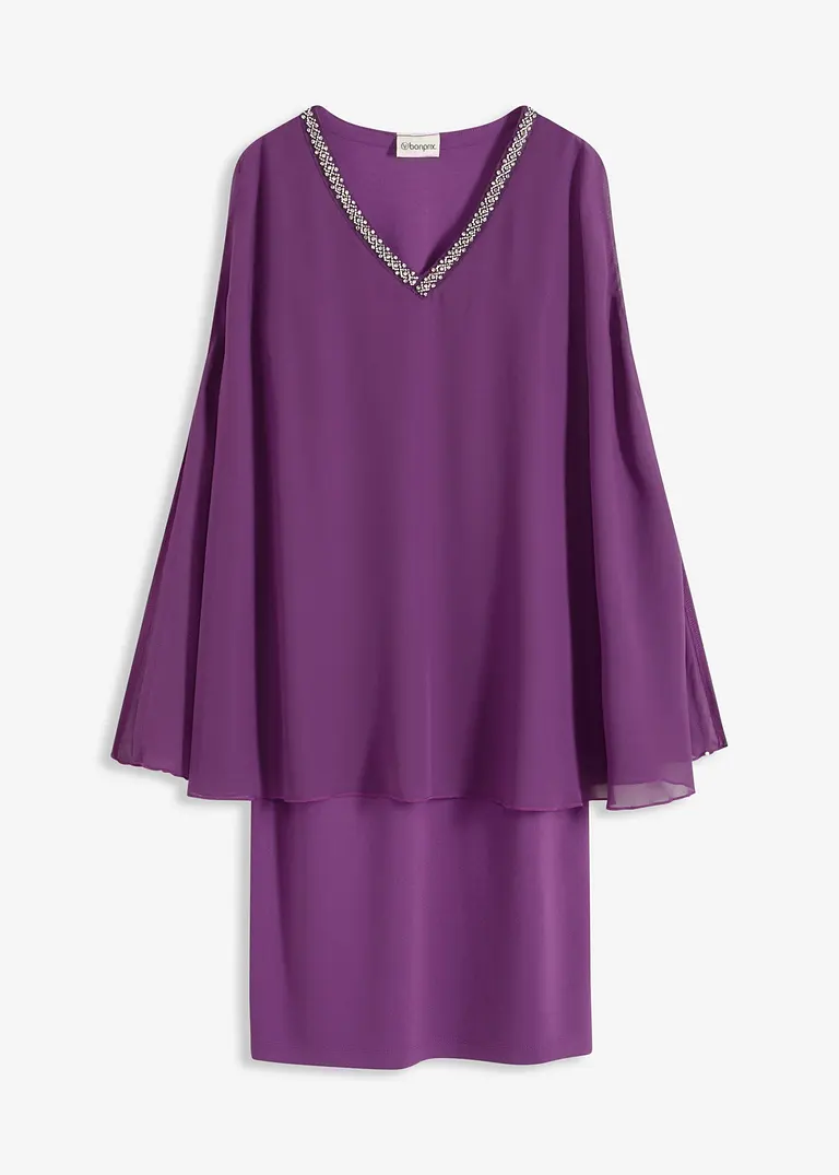 Chiffonkleid mit Strasssteinverzierung in lila von vorne - bonprix