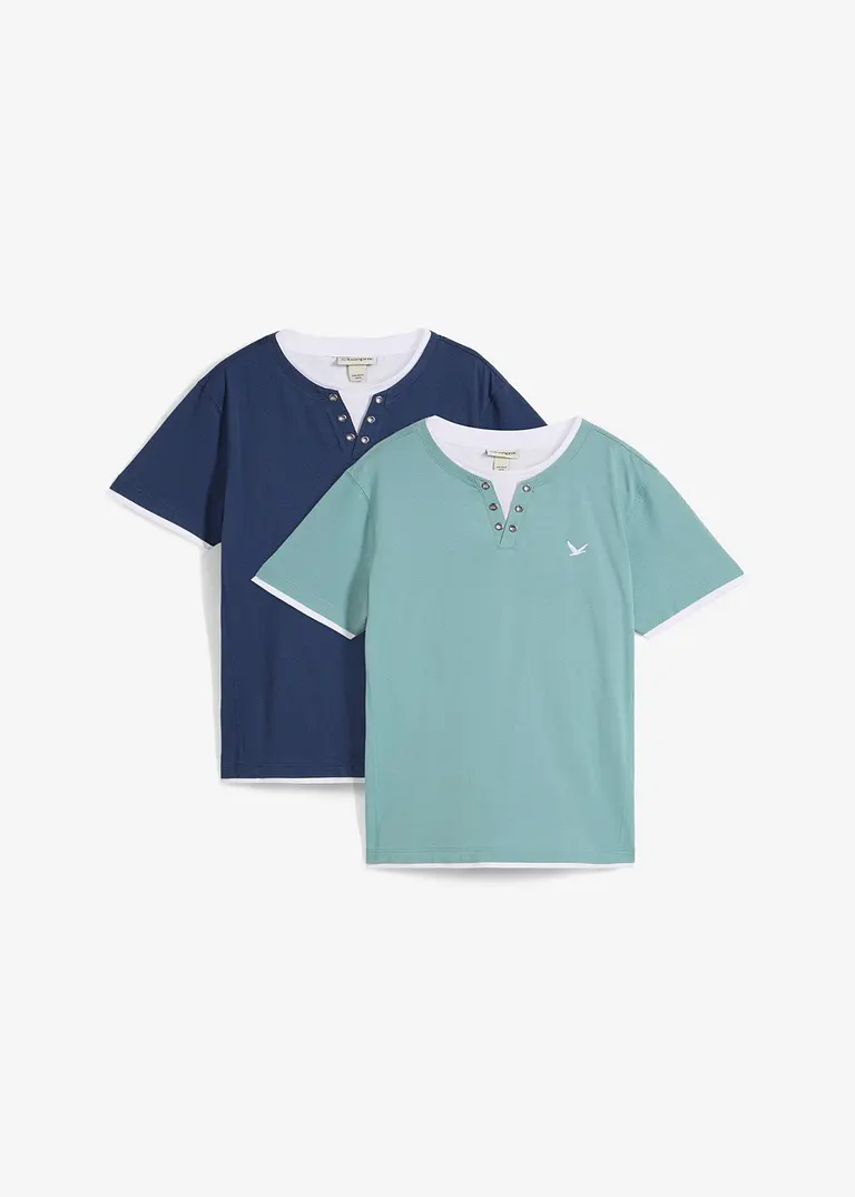 2 in 1 Shirt, Kurzarm (2er Pack) in blau von vorne - bonprix