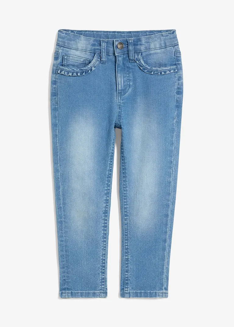 Stretch-Jeans Mid Waist, Tapered in blau von vorne - bonprix