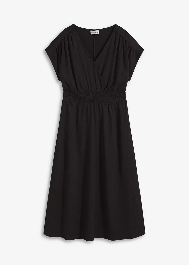 Jerseykleid aus luftigem Crêpe in schwarz von vorne - bonprix