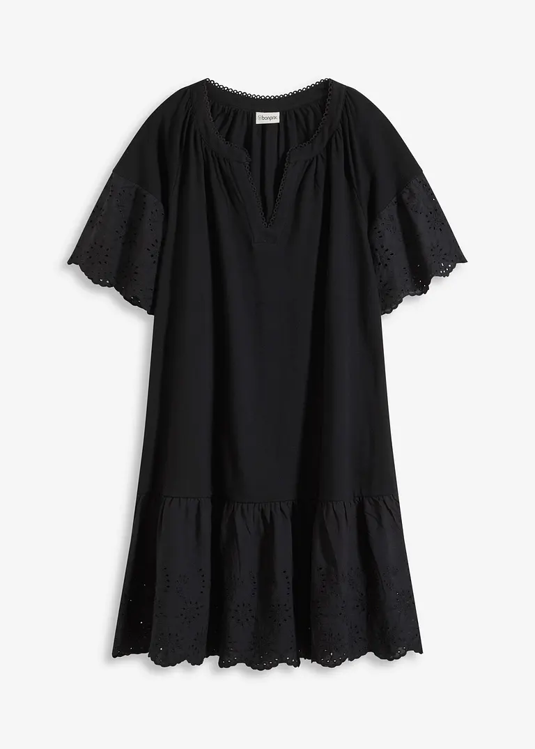 Tunika-Kleid aus reiner Bio-Baumwolle in schwarz von vorne - bonprix