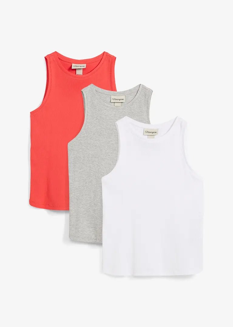 Tanktop aus reiner Bio-Baumwolle (3er Pack) in rot von vorne - bonprix