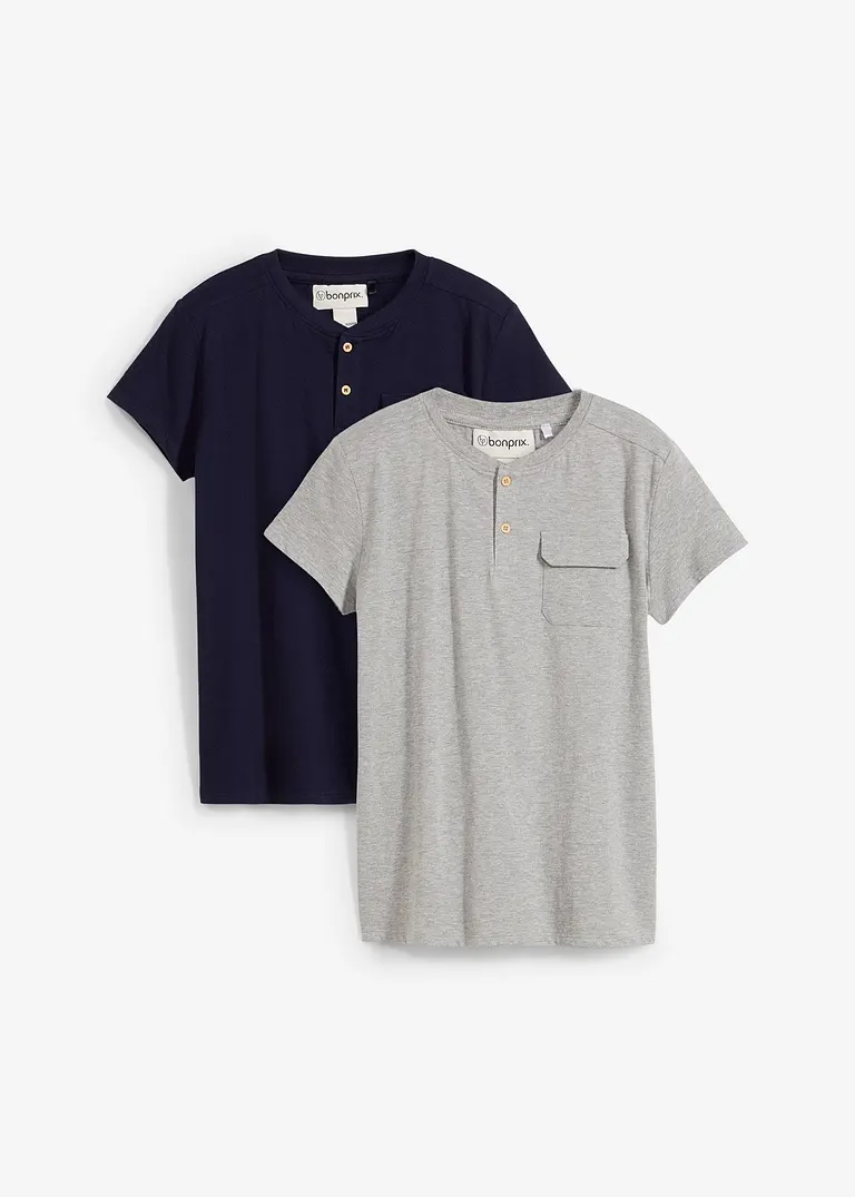 Henleyshirt mit Bio-Baumwolle, Kurzarm (2er Pack) in blau von vorne - bonprix