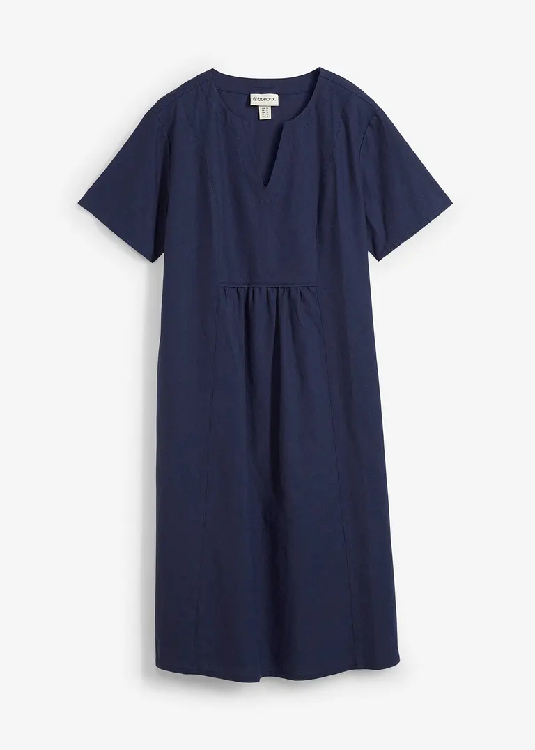 Tunika-Kleid mit Taschen aus Leinen-Baumwoll-Mix in blau von vorne - bonprix