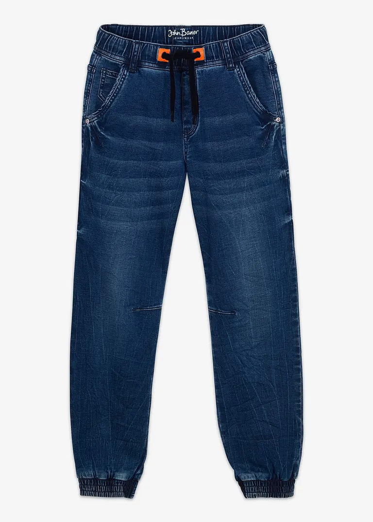 Regular Fit Schlupf-Sweat-Jeans, Tapered in blau von vorne - bonprix