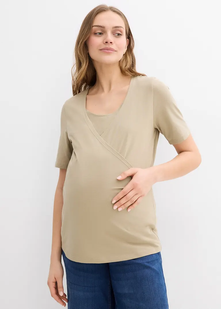 Umstands- und Stillshirts aus Bio-Baumwolle (2er Pack) in grün von vorne (im Anschnitt) - bonprix