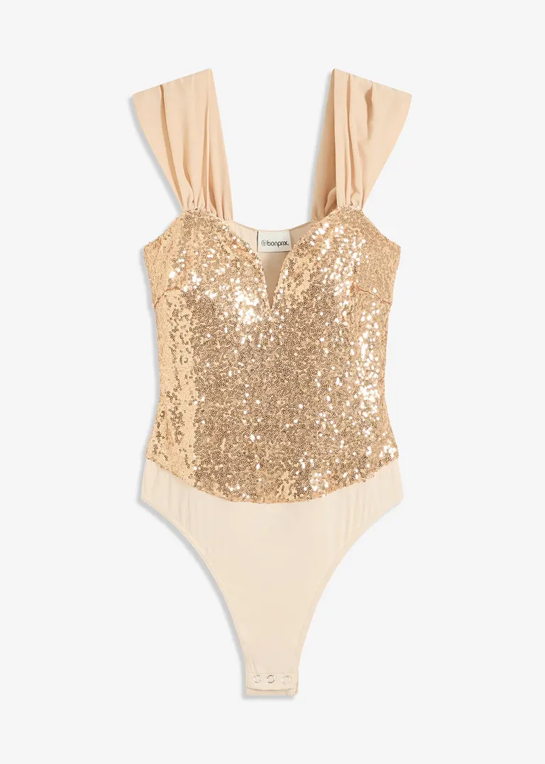 Body mit Pailletten in gold von vorne - bonprix