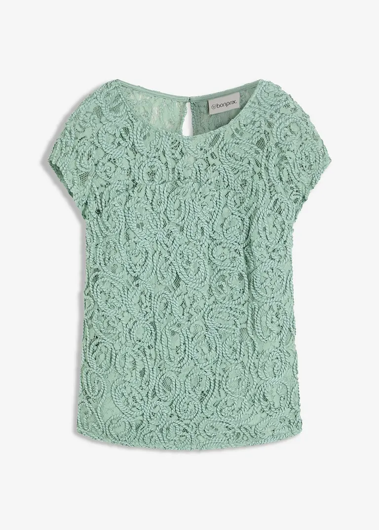 Blusenshirt aus Kordel-Spitze in grün von vorne - bonprix