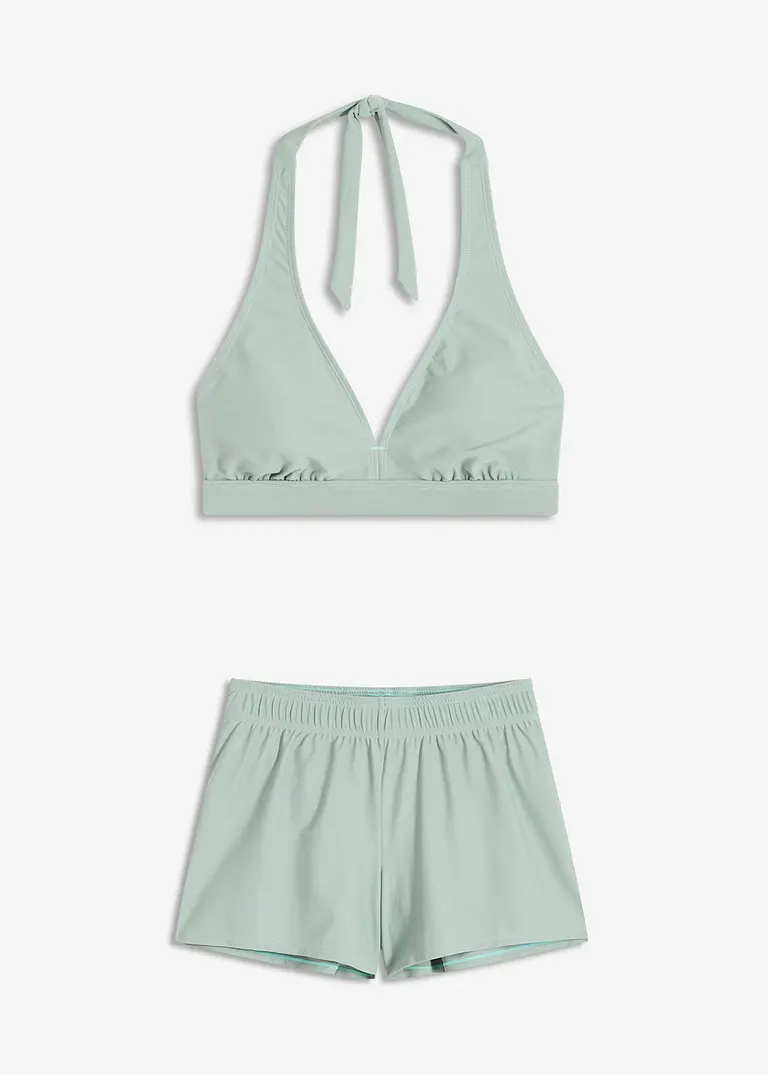 Bikini und Badeunterteil (3-tlg.Set) in grau von vorne - bonprix