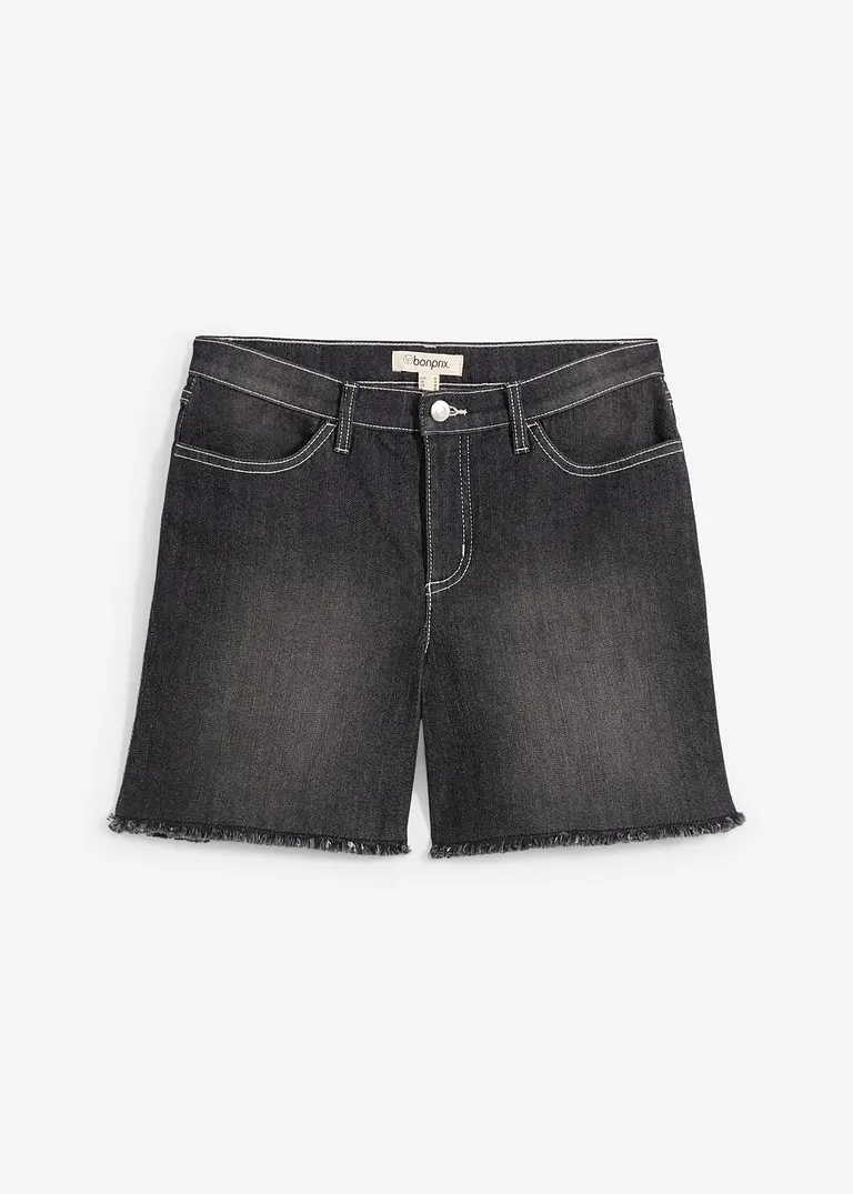 Jeansshorts, Mid Waist, Stretch in schwarz von vorne - bonprix