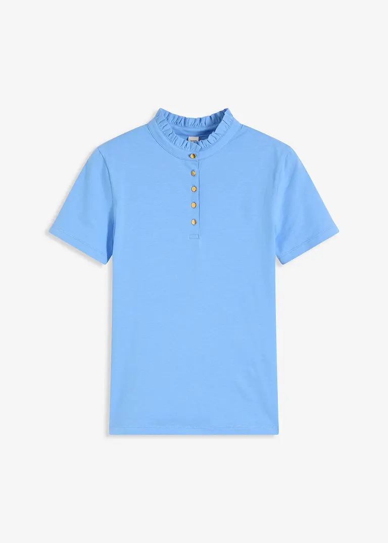 Shirt aus Baumwolle mit Rüschen in blau von vorne - bonprix