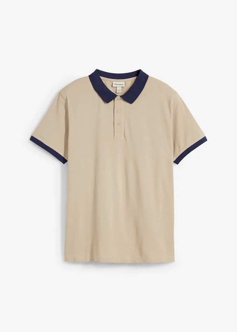Piqué-Poloshirt aus reiner Bio-Baumwolle in beige von vorne - bonprix