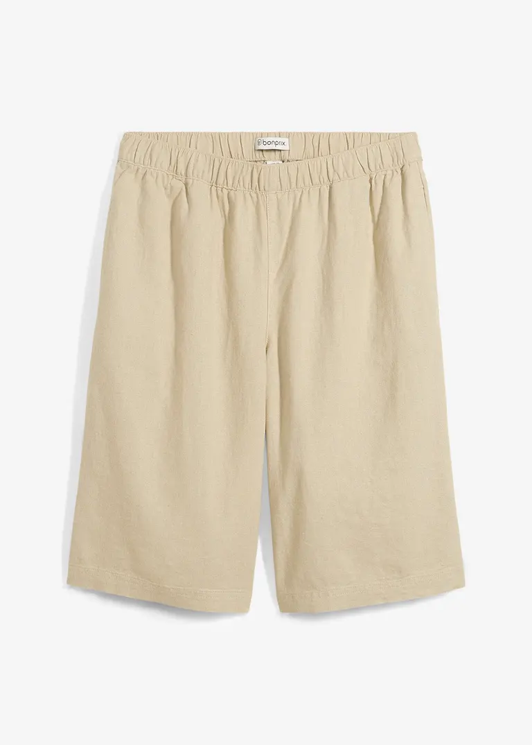 Bermudas aus Leinen-Viskose-Mix, High-Waist in grün von vorne - bonprix