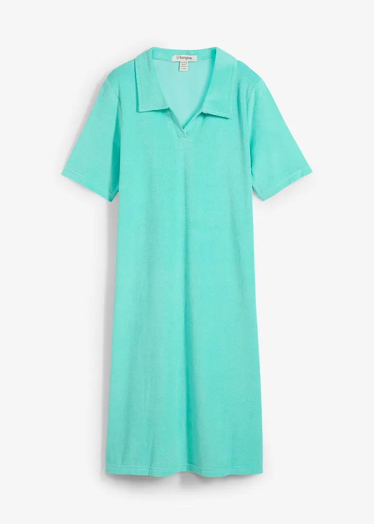 Knieumspielendes Frottee-Kleid mit Polokragen in grün von vorne - bonprix