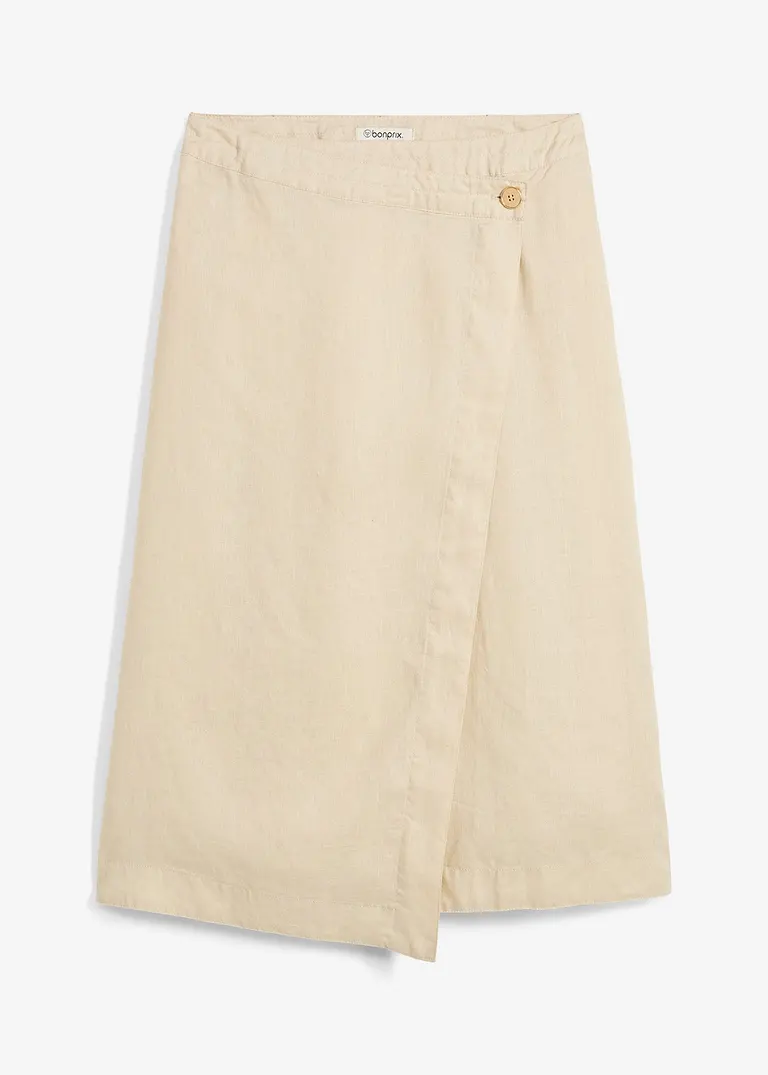 Wickelrock aus reinem Leinen in beige von vorne - bonprix