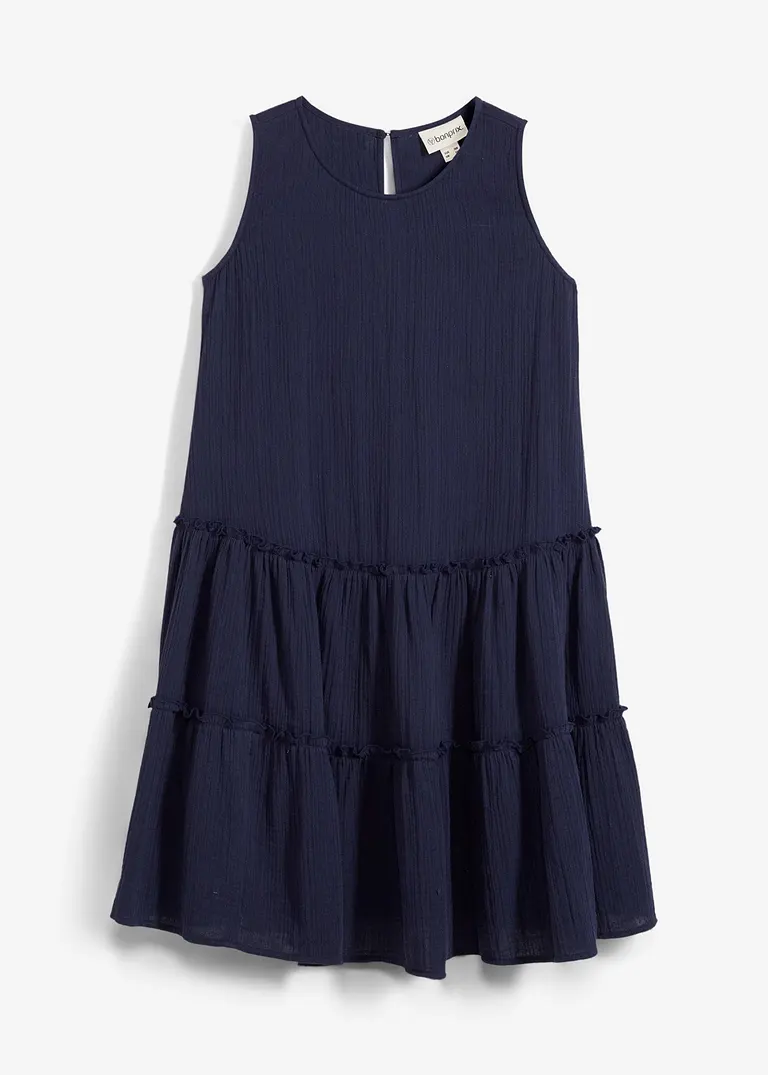Midikleid aus luftigem Musselin in blau von vorne - bonprix