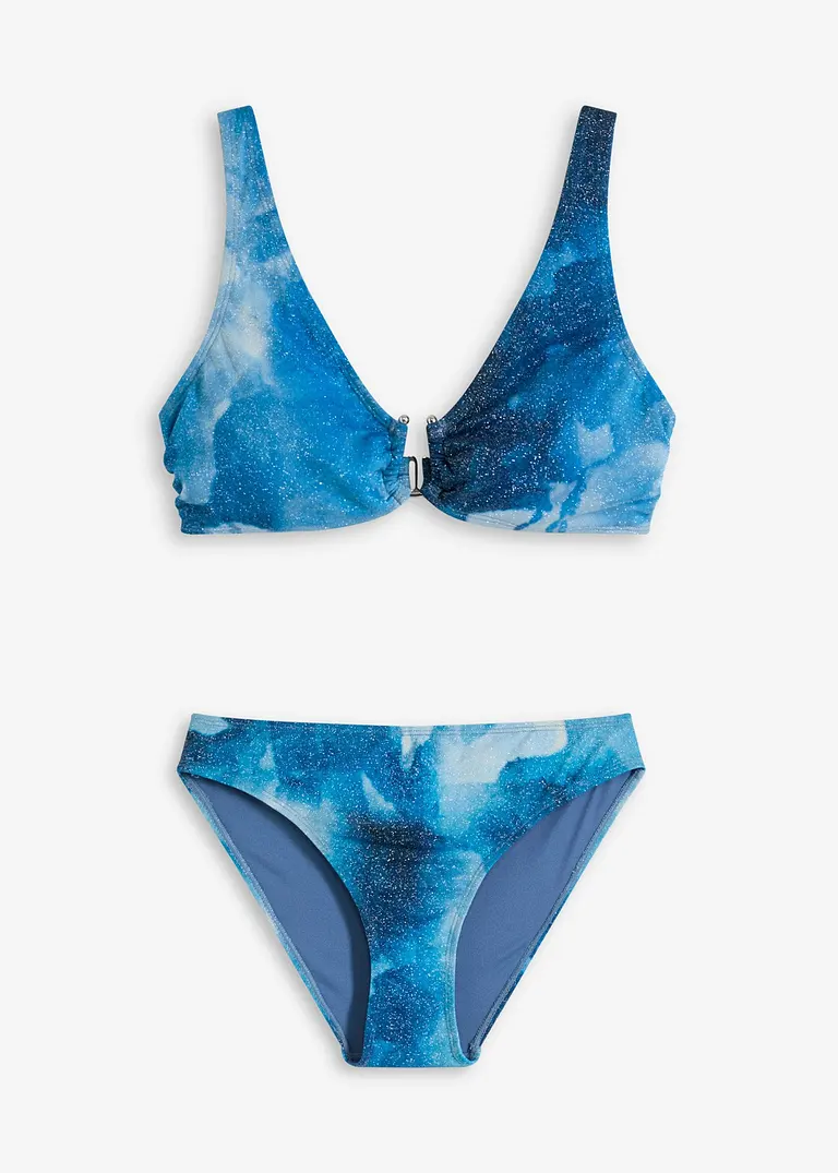 Bikini (2-tlg.Set) aus glitzerndem Material in blau von vorne - bonprix