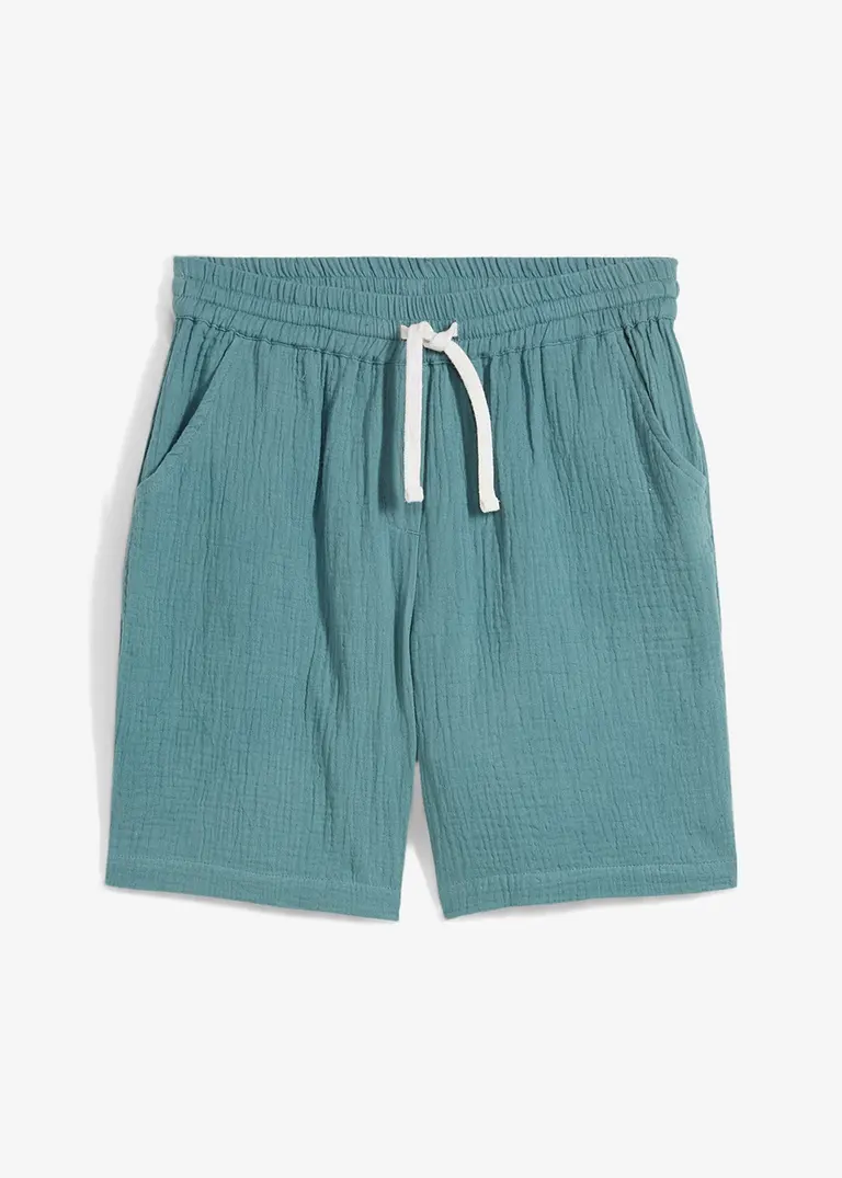 Schlupf-Shorts aus luftigem Musselin, Loose Fit in grau von vorne - bonprix