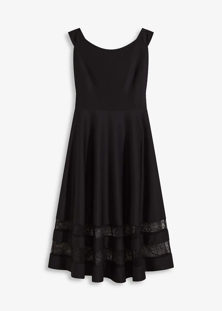 Carmen-Kleid mit Spitze und Gürtel in schwarz von vorne - bonprix