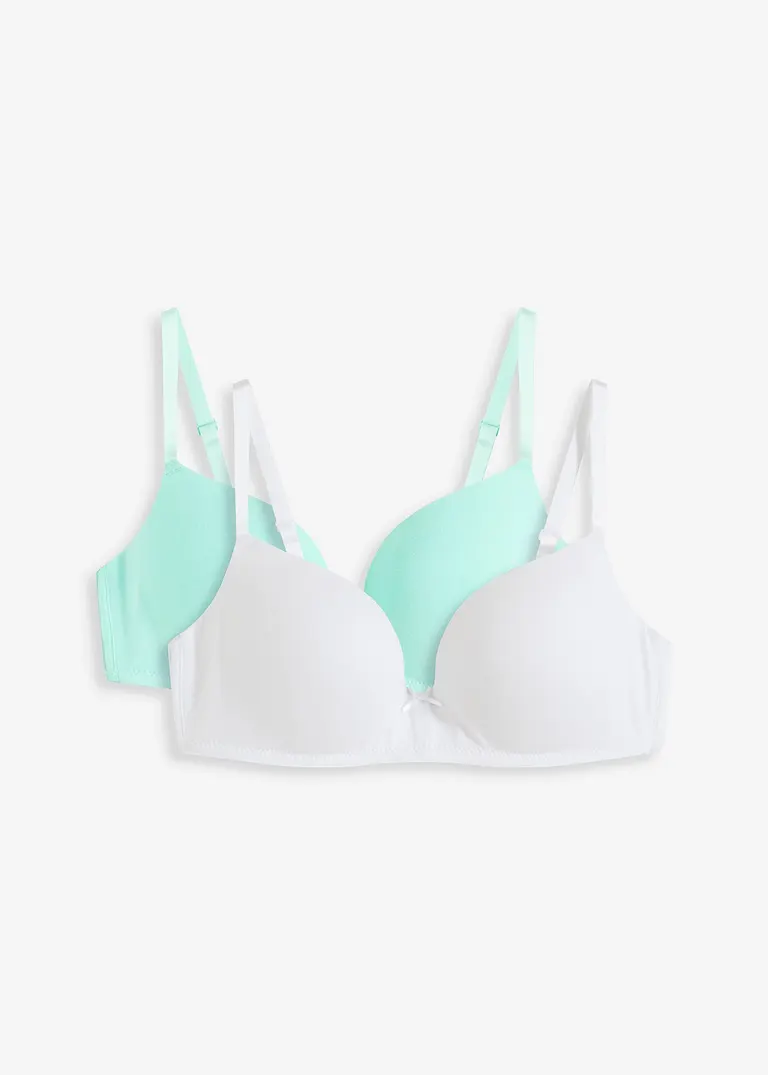 Push-Up-BH ohne Bügel mit Baumwolle (2er Pack) in weiß von vorne - bonprix