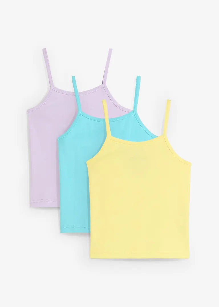 Spaghettiträger-Top (3er Pack) aus reiner Bio-Baumwolle in blau von vorne - bonprix