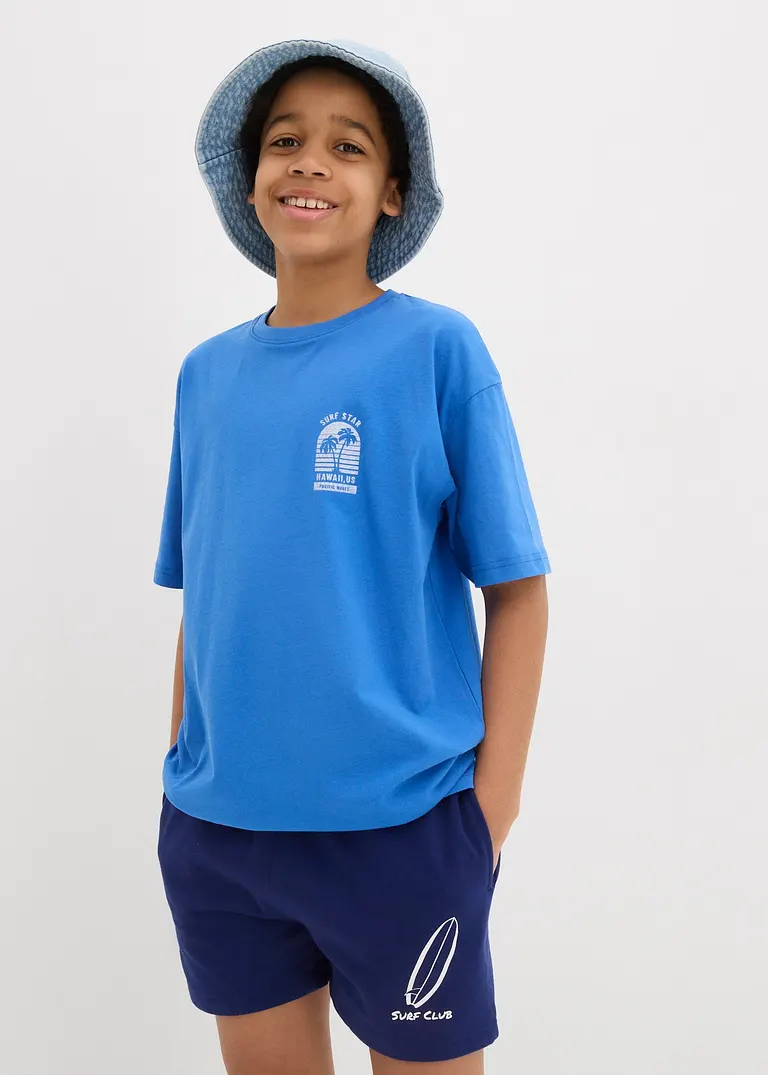 T-Shirt mit Rückenprint aus Bio Baumwolle in blau von vorne (im Anschnitt) - bonprix