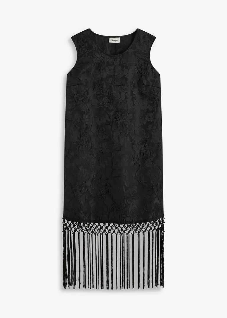 Minikleid mit Fransen in schwarz von vorne - bonprix