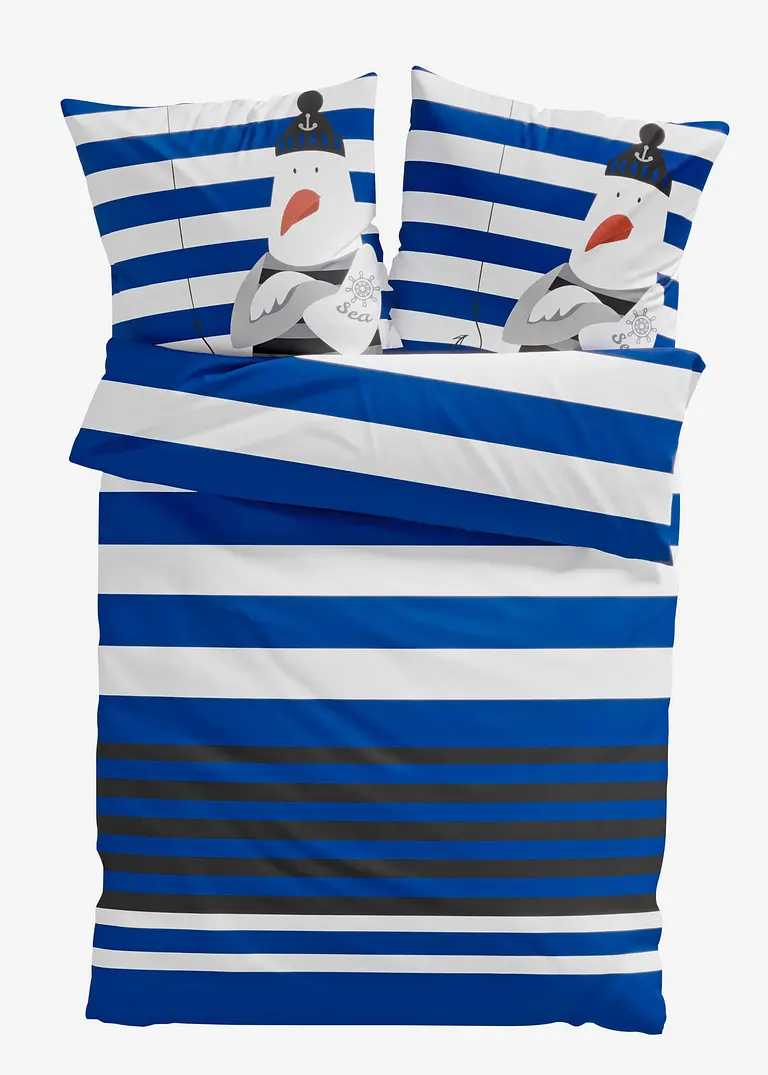Bettwäsche mit Möwe in blau von vorne - bonprix