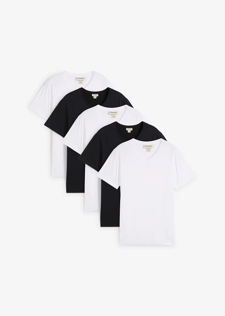 T-Shirt mit V-Ausschnitt (5er Pack) in weiß von vorne - bonprix