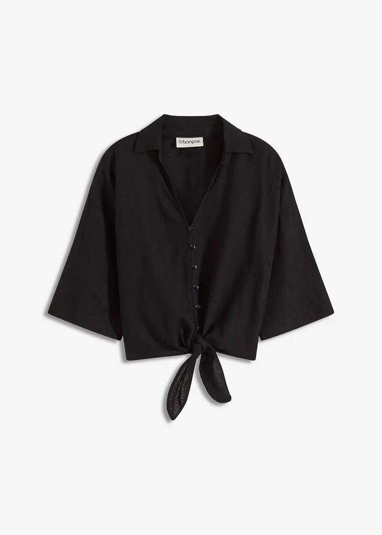 Leinen-Bluse in schwarz von vorne - bonprix