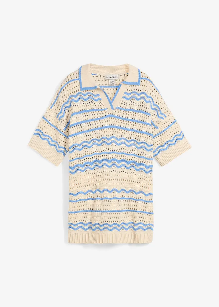 Strickshirt aus luftigem Baumwoll-Leinen-Mix in beige von vorne - bonprix