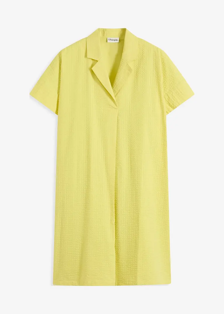 Lockeres Kleid aus Baumwolle mit eingelegter Falte in gelb von vorne - bonprix