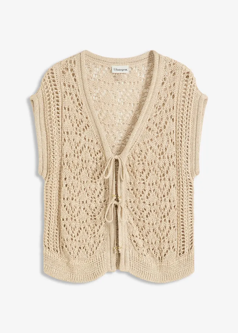 Ajour-Strickweste mit Viskose in beige von vorne - bonprix