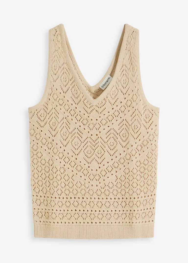 Ajour Stricktop in beige von vorne - bonprix