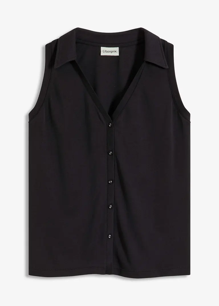 Polotop aus Viskose-Piqué in schwarz von vorne - bonprix