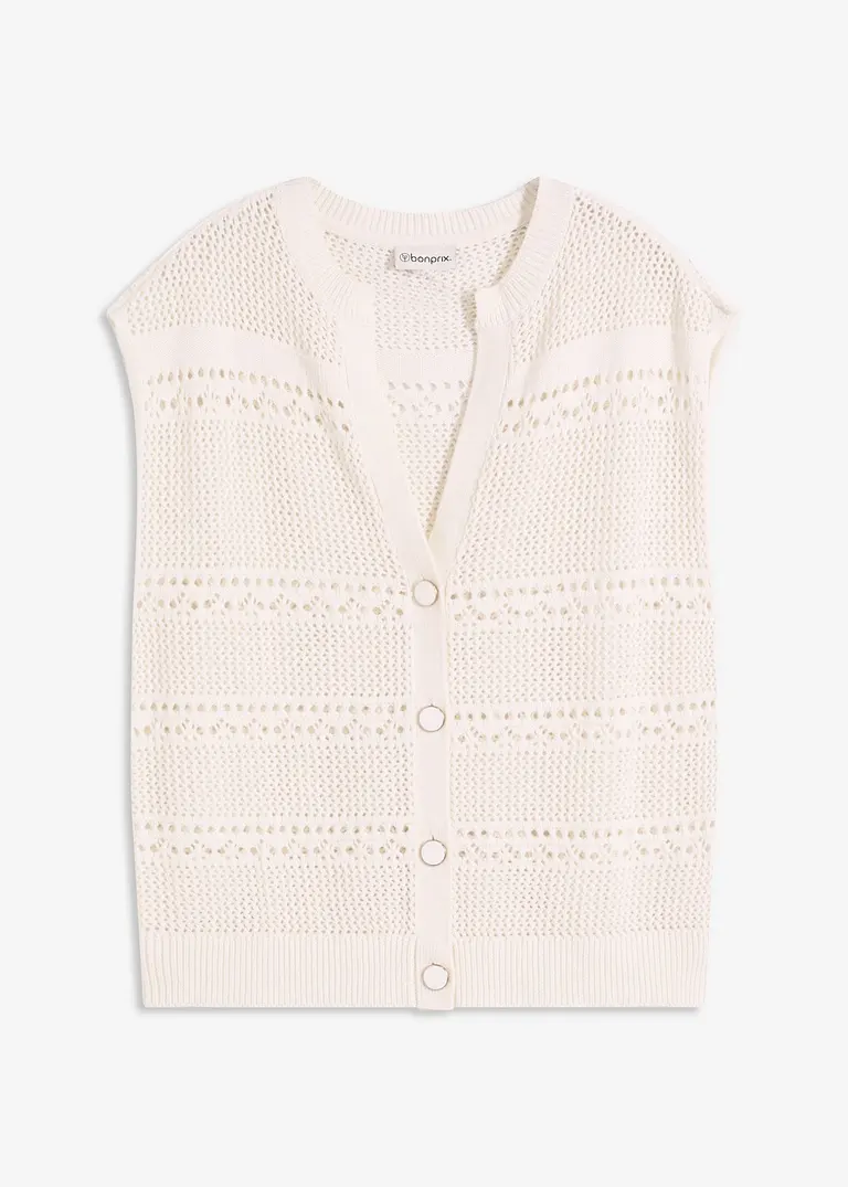 Ajour-Strickjacke, kurzarm in weiß von vorne - bonprix