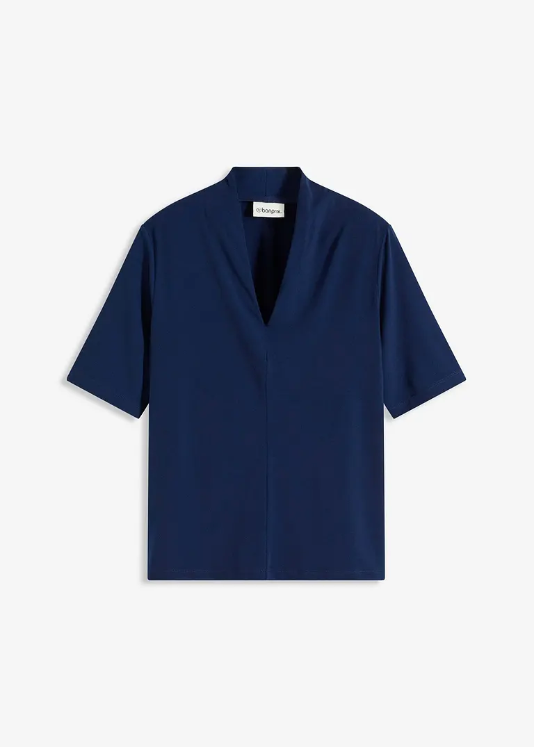 Shirt mit Kelchkragen in blau von vorne - bonprix