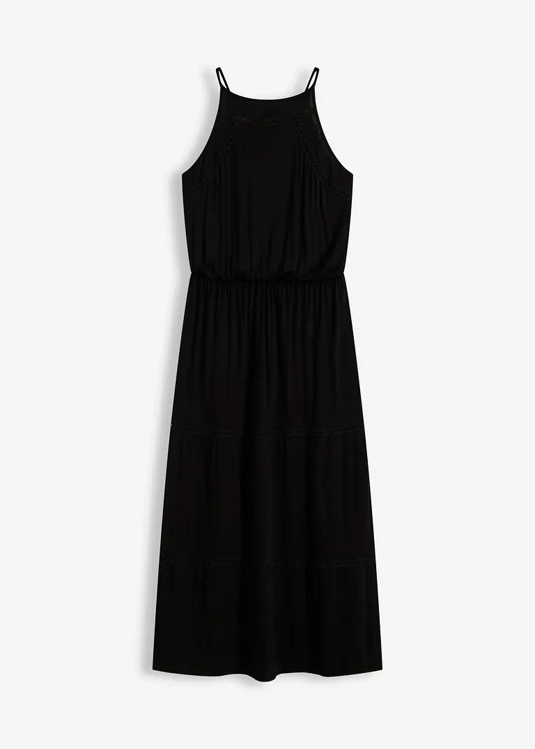 Maxikleid mit Crochet-Einsätzen in schwarz von vorne - bonprix