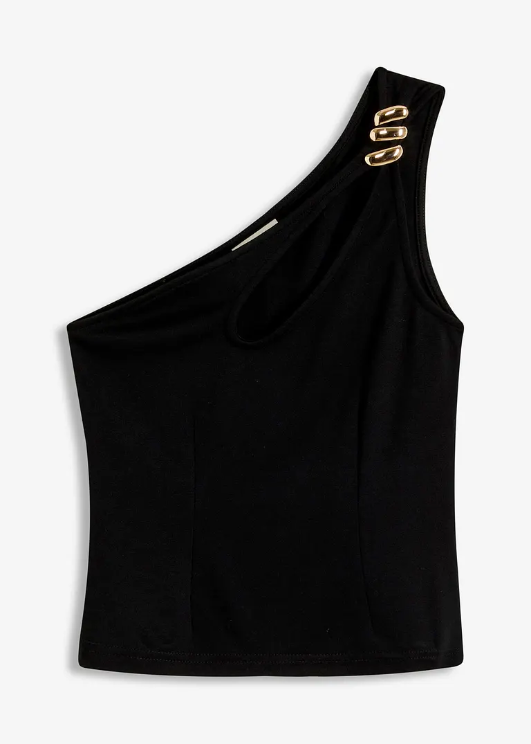 One-Shoulder-Top mit Schmuck-Detail in schwarz von vorne - bonprix