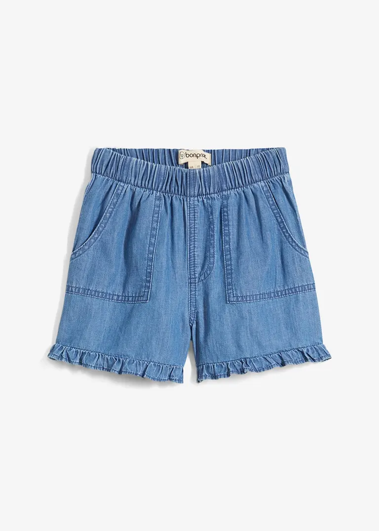 Jeans-Shorts aus fließender Baumwolle in blau von vorne - bonprix