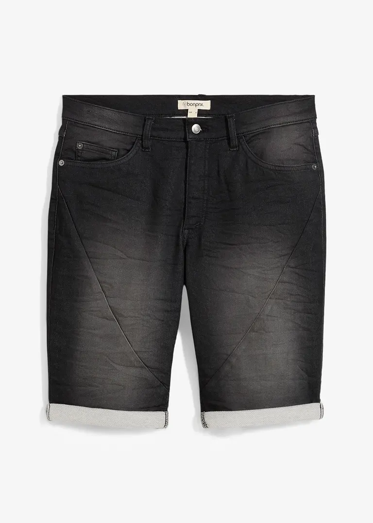Sweat-Jeans-Bermuda, Relaxed Fit in schwarz von vorne - bonprix