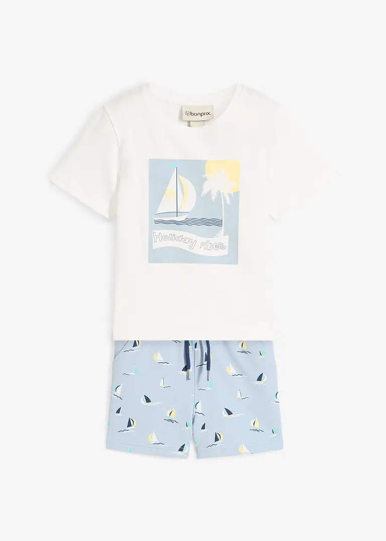 T-Shirt und kurze Hose aus Bio Baumwolle (2-tlg.Set) in weiß von vorne - bonprix