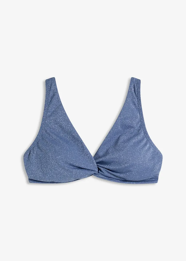 Glitzerndes Bikini Oberteil in blau von vorne - bonprix