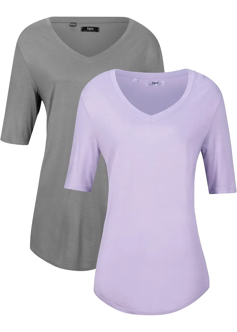 Longshirt aus softer Viskose, 2er-Pack in lila von vorne - bonprix