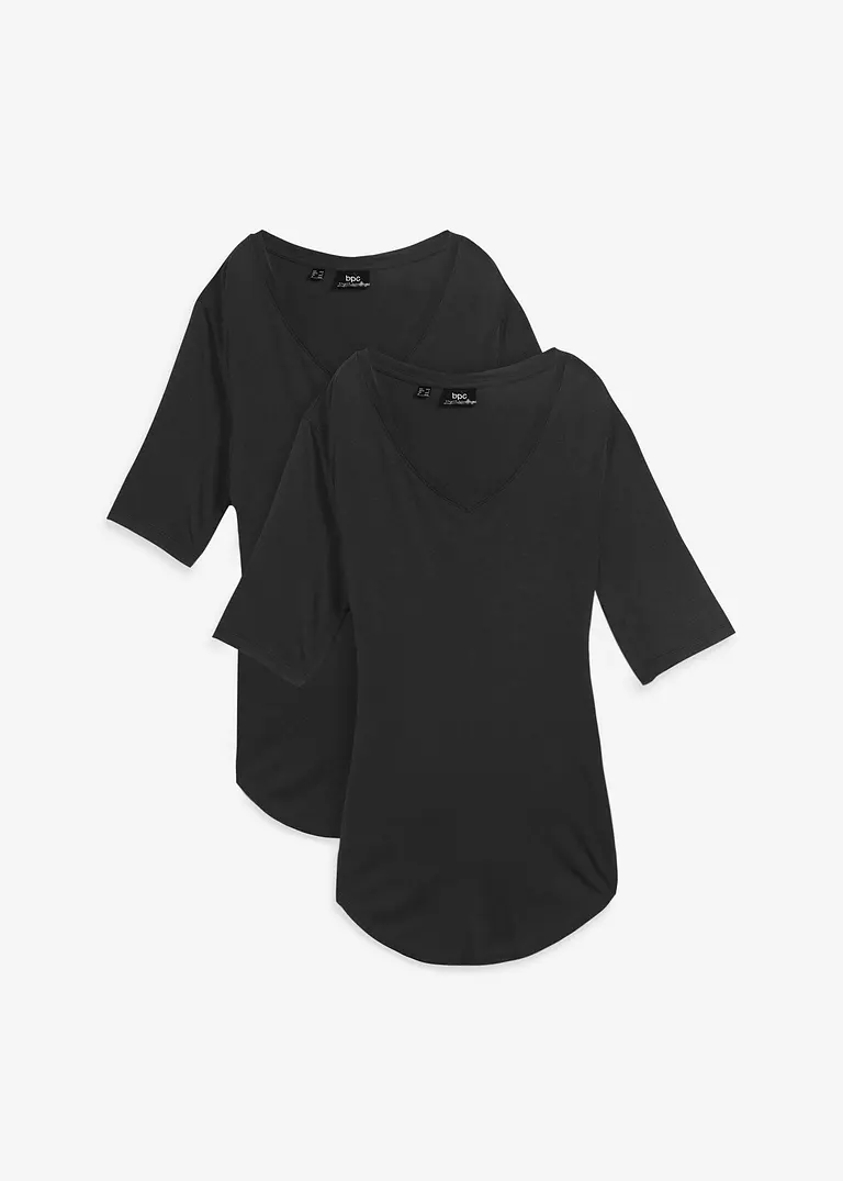 Longshirt aus softer Viskose, 2er-Pack in schwarz von vorne - bonprix