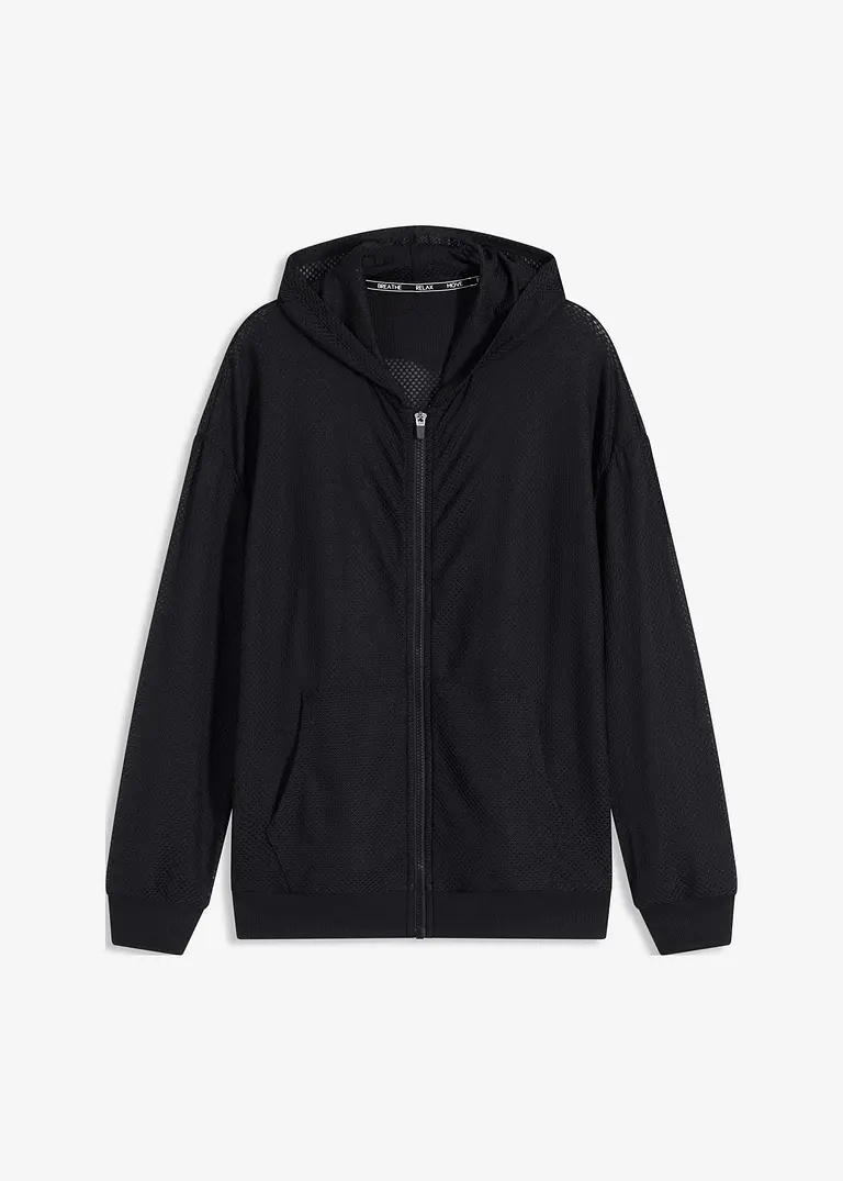 Transparente Sportjacke aus Mesh, oversized in schwarz von vorne - bonprix