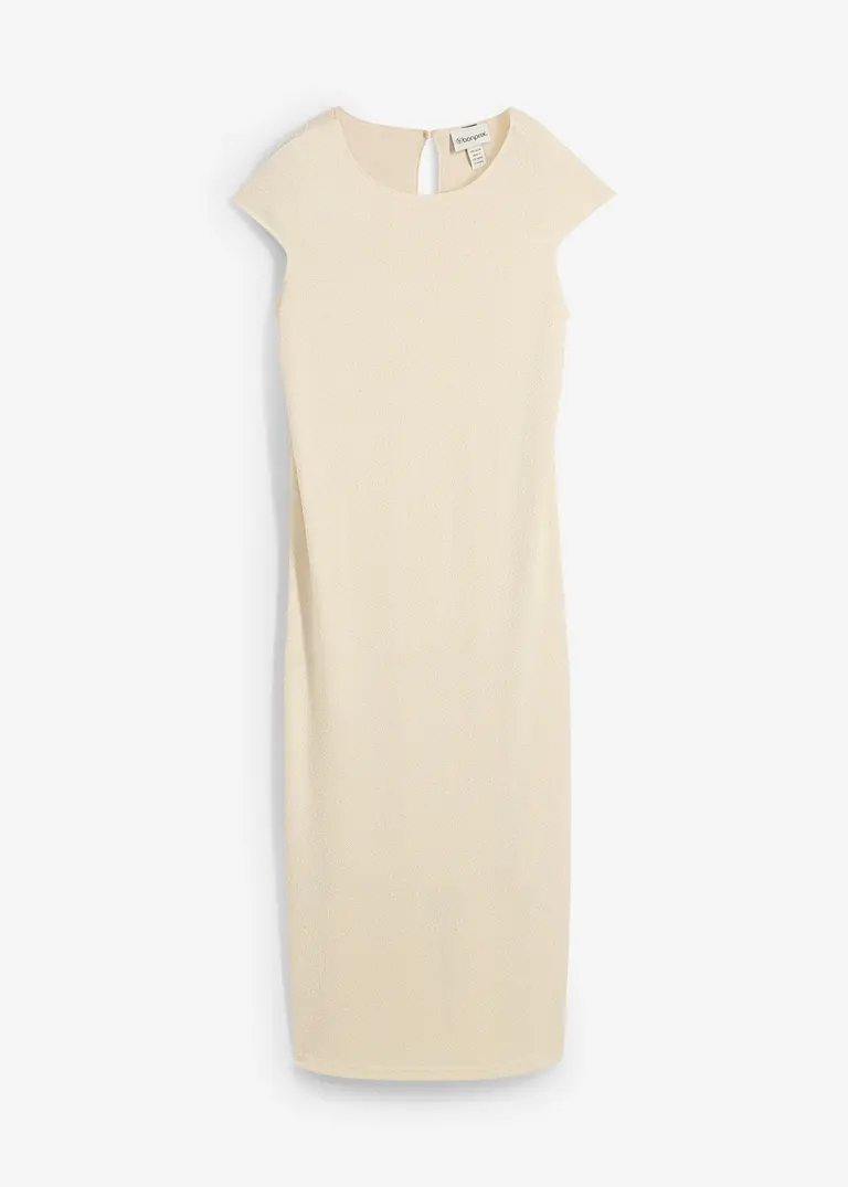Midikleid in Strickoptik in beige von vorne - bonprix